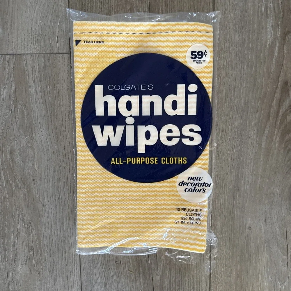 Vintage Colgate's Handi Wipes Yellow Stripes Open Pack of 10,‎ 24 x 14 in Cloths